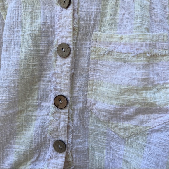 FREE PEOPLE Top Linen Woven Away at Sea Stripe Top Small S boxy Knit - Picture 5 of 12